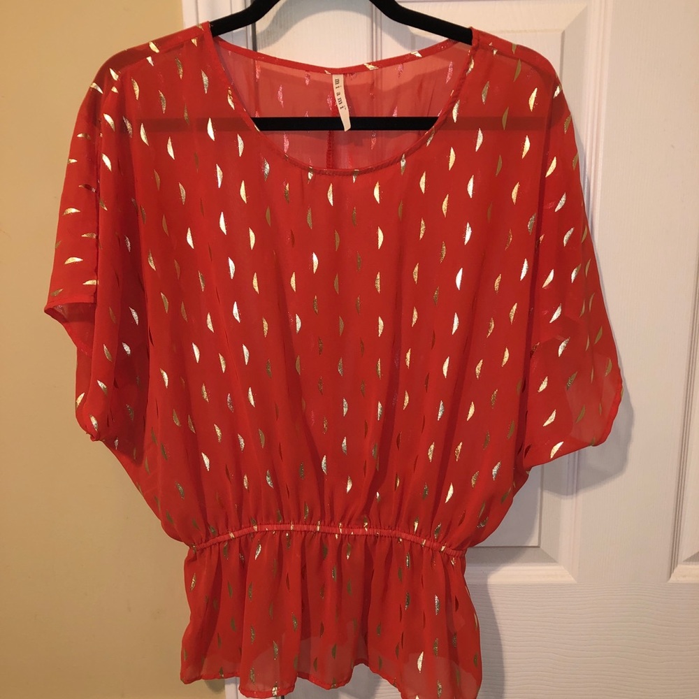Women’s Orange Chiffon Short-sleeve Blouse (S)